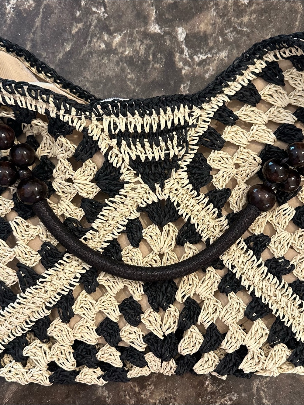Beautiful Black and Cream Crochet Shoulder Boho Bag